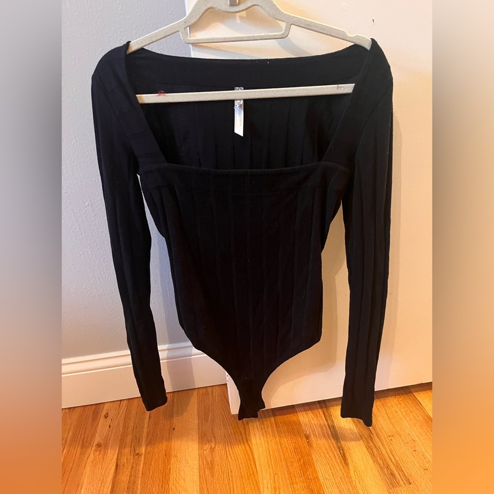 Free People Ribbed Square Neck Bodysuit